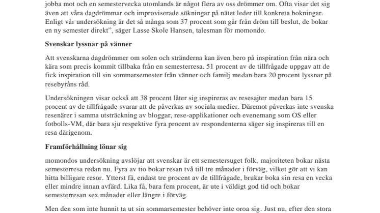 Svenskar bokar ny semesterresa redan nu