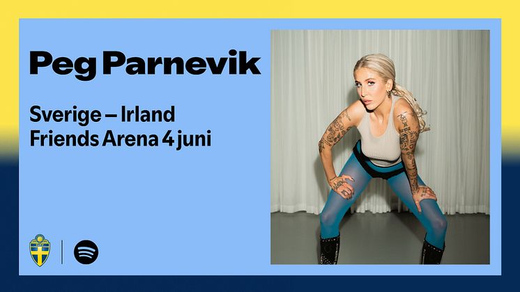 Peg Parnevik uppträder i samband med damlandslagets EM-kvalmatch mot Irland, som spelas på Friends Arena den 4 juni.