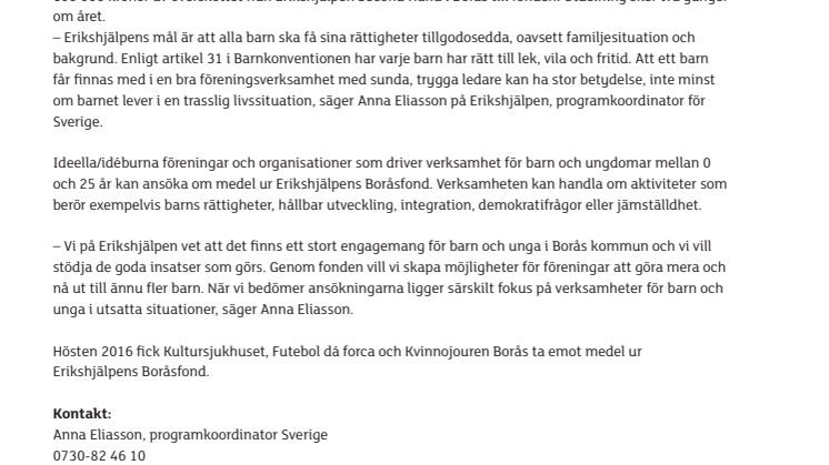 Dags att söka Erikshjälpens Boråsfond