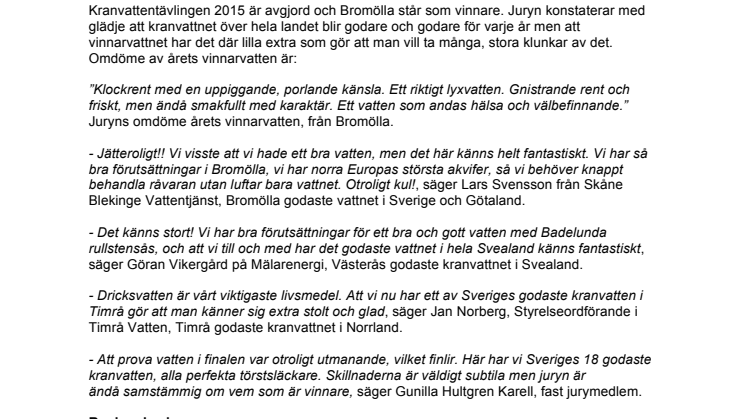 Sveriges godaste kranvatten kommer från Bromölla