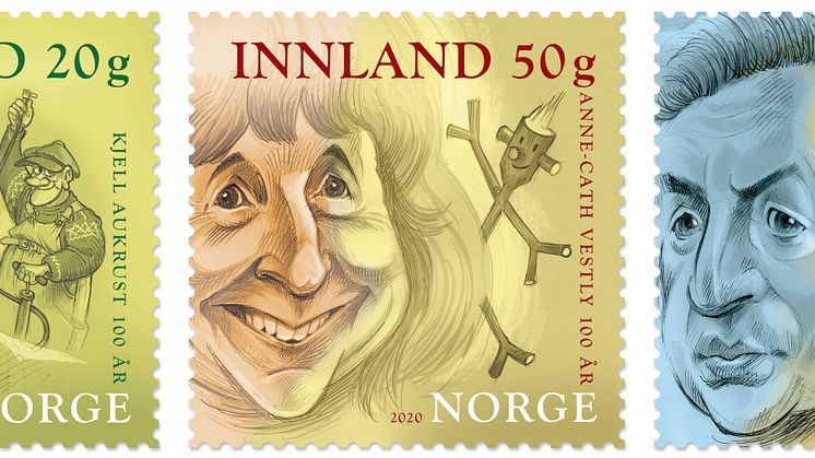 Posten gir ut frimerker med portretter av Kjell Aukrust, Anne-Cath Vestly og Jens Bjørneboe 19. mars.