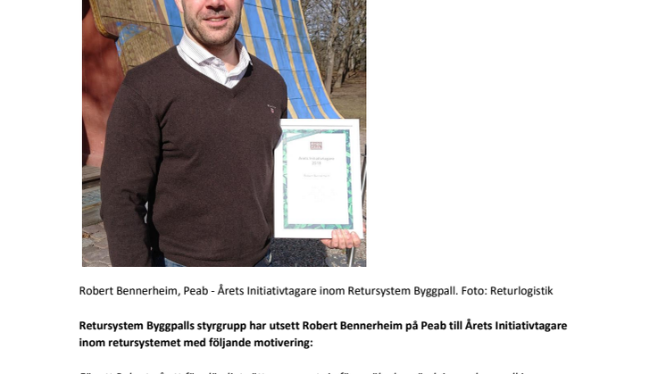 Årets Initiativtagare utsedd inom Retursystem Byggpall