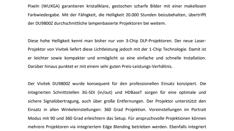 GEBALLTE LICHTPOWER: DER 1-CHIP LASER-PROJEKTOR VIVITEK DU9800Z