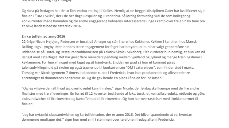To caterelever fra Kokkenes Køkken er i finalen lørdag ved DM i Skills 2016