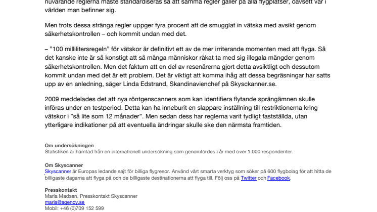 Ny statistik avslöjar: 1 av 4 har smugglat in vätska genom säkerhetskontrollen 