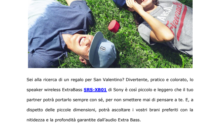 Per lui e per lei: con lo speaker wireless SRS-XB01 la playlist di San Valentino si colora di allegria