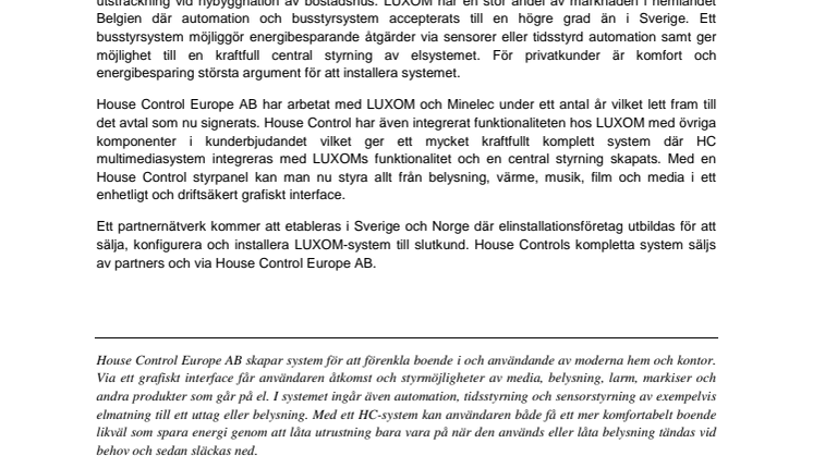 House Control Europe AB utvald till distributör av Luxom busstyrsystem i Sverige och Norge