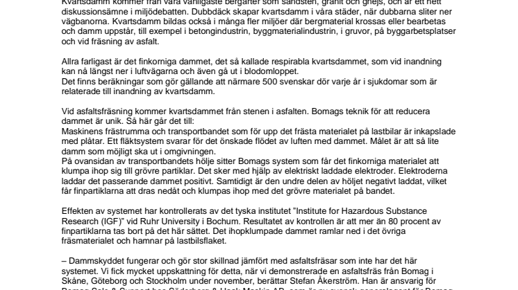 Unik teknik minskar farligt damm vid asfaltsfräsning
