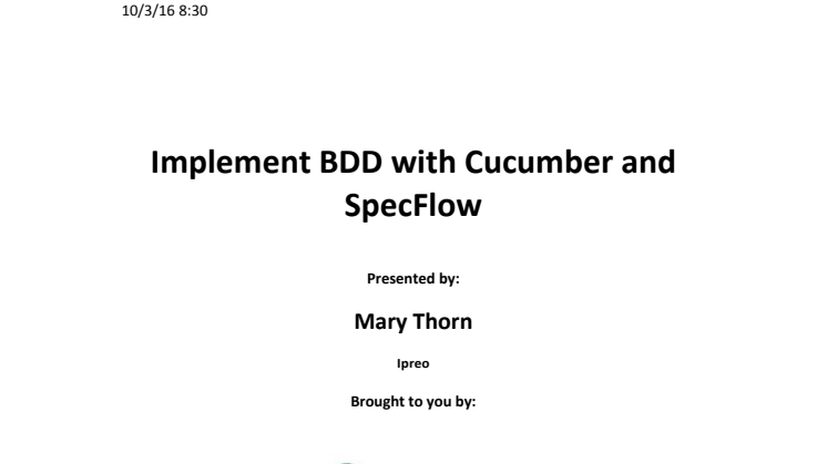 Implement BDD with Cucumber and SpecFlow, m. Mary Thorn