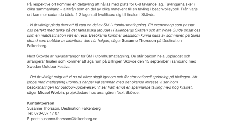 SM i utomhusmatlagning intar Skrea strand i sommar