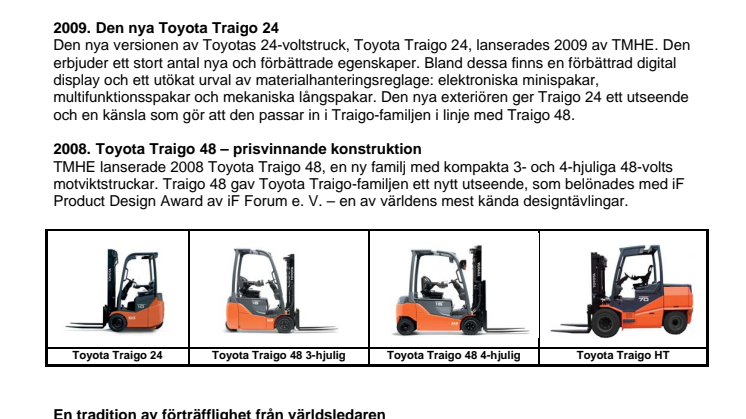 Faktablad - Toyota Traigo HT - elektrisk motviktstruck