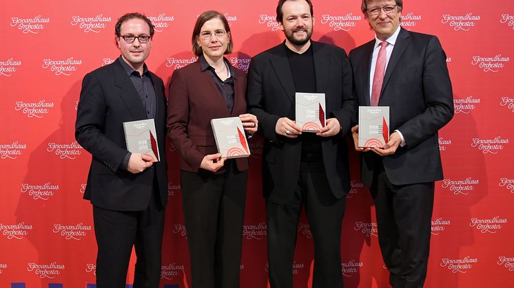 Konzertbüroleiter Tobias Niederschlag, Kulturbürgermeisterin Dr. Skadi Jennicke, Gewandhauskapellmeister Andris Nelsons und Gewandhausdirektor Prof. Andreas Schulz (v.l.)