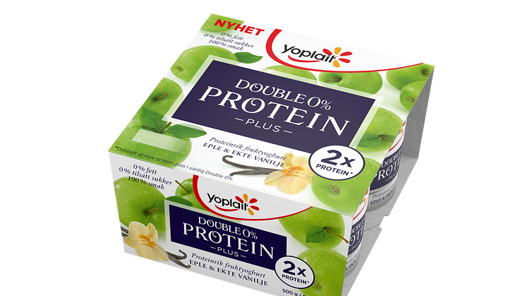 Yoplait Double 0% Protein Plus med eple og ekte vanilje