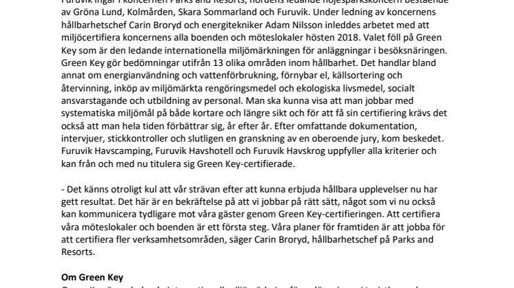 Furuvik miljöcertifieras med Green Key