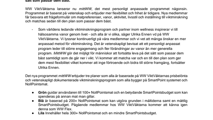 WW ViktVäktarna introducerar individanpassade planer