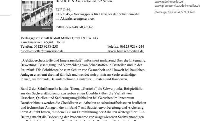 Gebäudeschadstoffe und Innenraumluft, Band 8