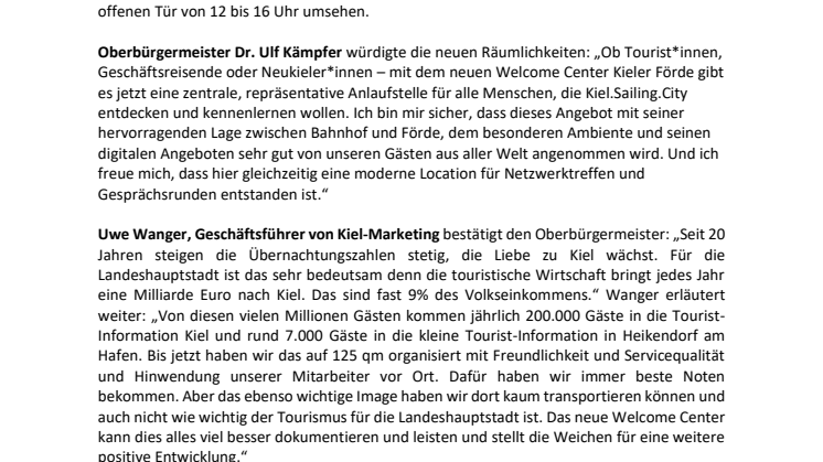 Eröffnung des neue Welcome Center Kieler Förde - das neue Herzstück für Gäste und Einheimische 
