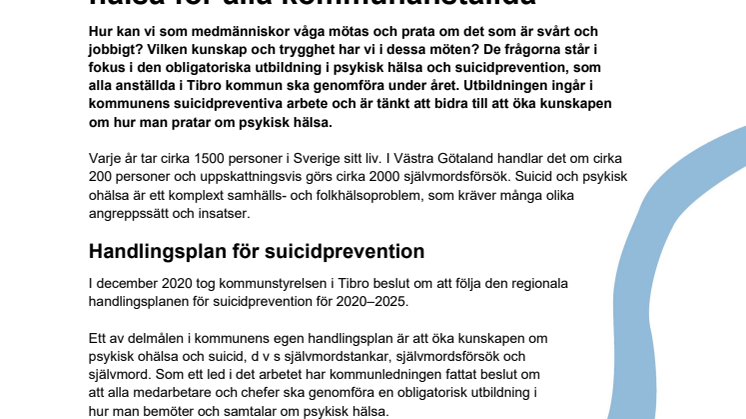 Pressmeddelande om Tibro kommuns suicidpreventiva arbete