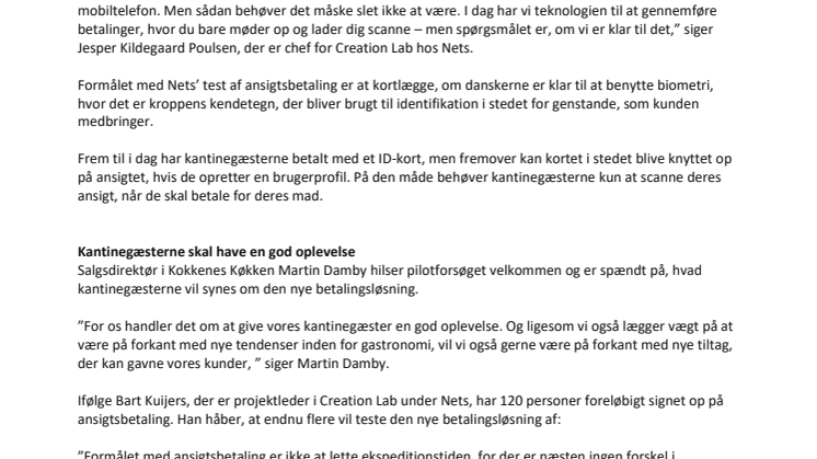 Nets tester ansigtsbetaling i samarbejde med Kokkenes Køkken
