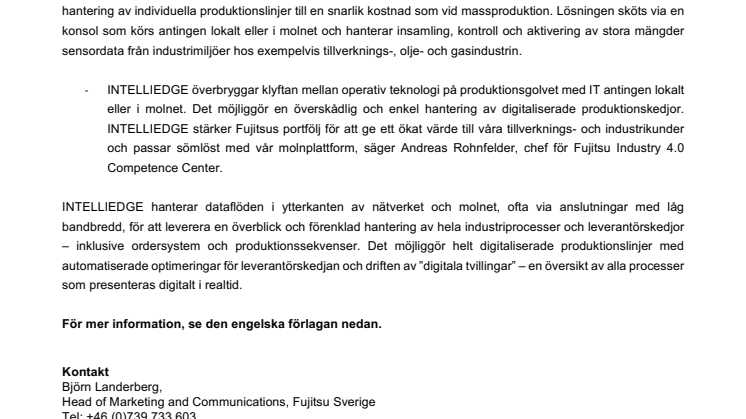 Fujitsu digitaliserar industrimiljöer med ny IoT-lösning  