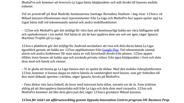 123on och La Liga presenterar mobiltjänst för över 400 miljoner La Liga-fans