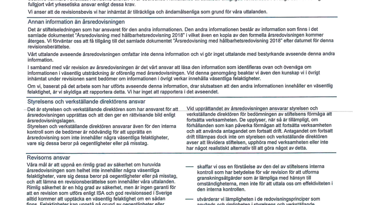 Revisionberättelse 2018 samt Revisors rapport över  översiktlig granskning av Norrlandsfondens hållbarhetsredovisning 2018