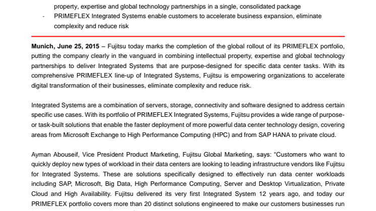 Fujitsu Completes PRIMEFLEX Line-up of Integrated Systems