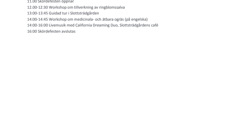Program Skördefest i Slottsträdgården