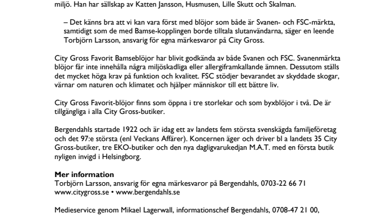 City Gross satsar på miljömärkta Bamseblöjor