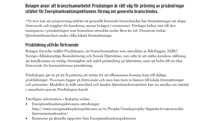 Göteborg Energi och Framtidenkoncernen avstyrker prisändringsprövning