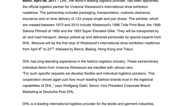 DHL er officiel logistikpartner for Vivienne Westwood's internationale skoudstilling