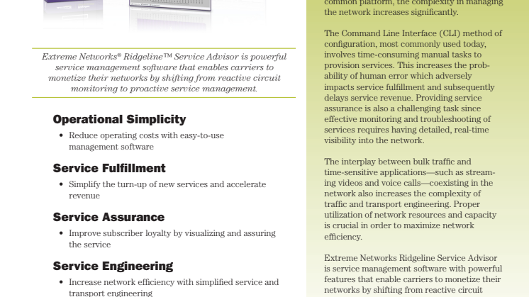 Produktblad om Ridgeline Service Advisor