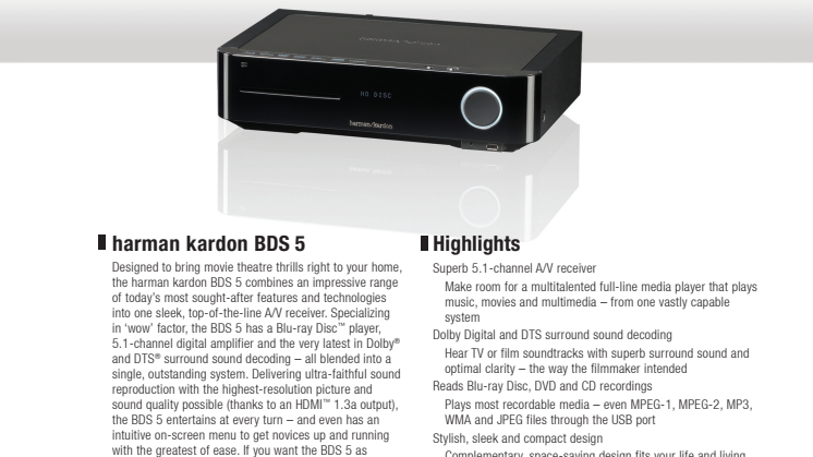 Specification sheet - harman kardon BDS 5 (English)