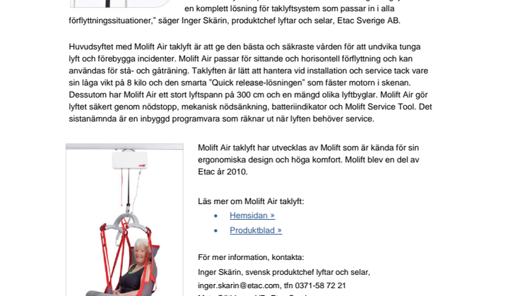 Molift Air – en flexibel taklyft med låg vikt
