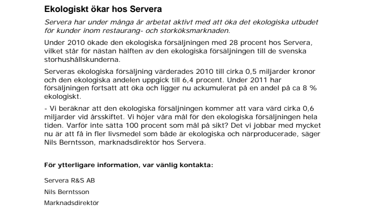 Ekologiskt ökar hos Servera