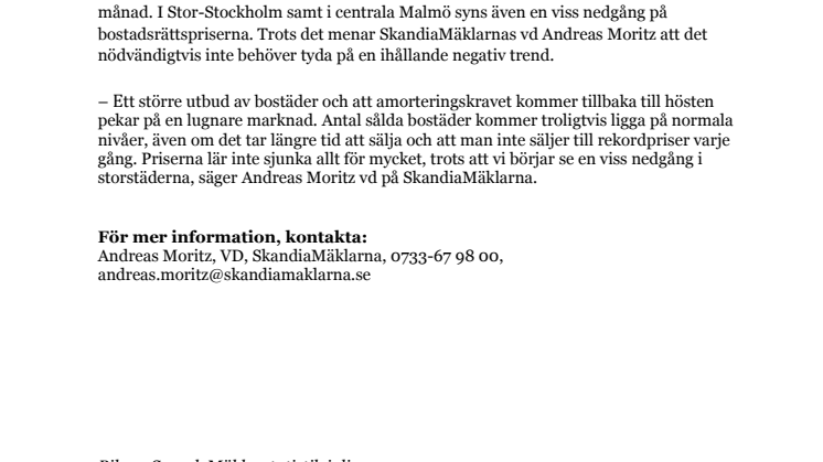 SkandiaMäklarna om Svensk Mäklarstatistik juli 2021:  Statistiken bekräftar vår tidigare prognos
