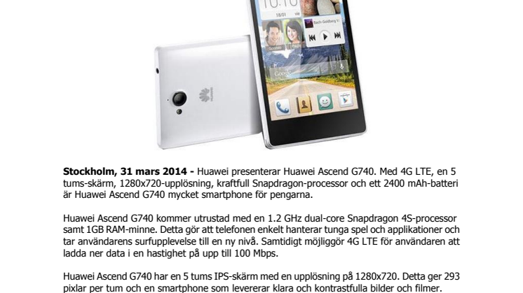 Huawei lanserar Ascend G740 - kraftfull och prisvärd 4G-mobil 