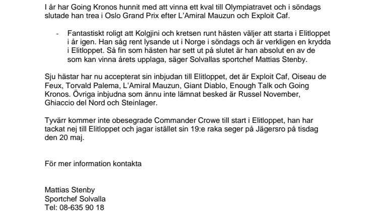 Going Kronos startar i Elitloppet