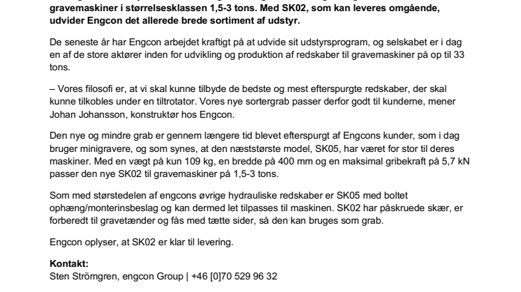 Engcon lancerer ny sortergrab til minigraver – skal dække den store efterspørgsel fra markedet