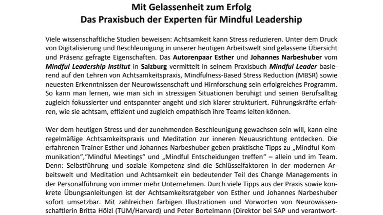Pressemitteilung: Narbeshuber_Mindful Leader