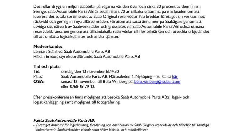 Presskonferens: Saab Automobile Parts AB om företagets framtid