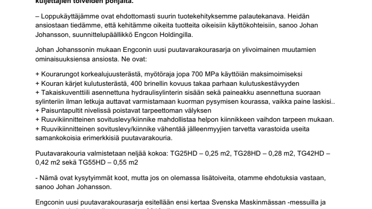 Engcon julkistaa uuden puutavarakourasarjan kaivukoneille