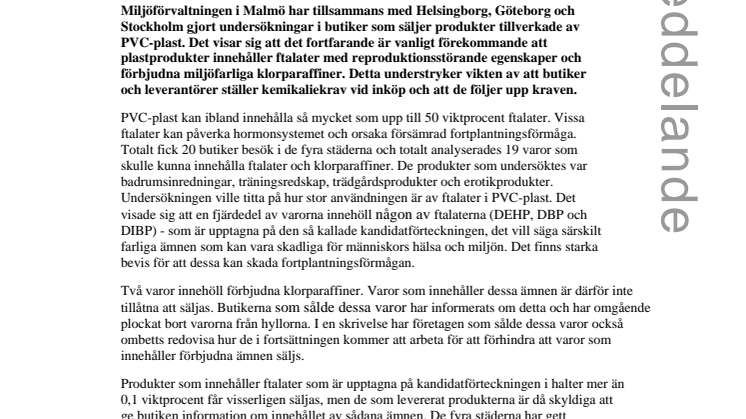 Flera farliga ämnen i vanliga plastprodukter