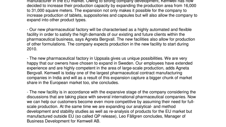 Swedish - Indian contract manufacturer takes a giant leap forward - opening their second pharmaceutical production centre in Sweden