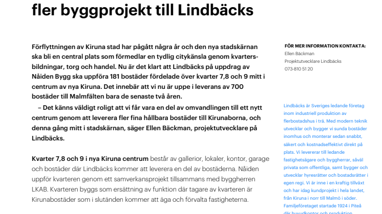 Samhällsomvandlingen i Kiruna skapar fler byggprojekt åt Lindbäcks