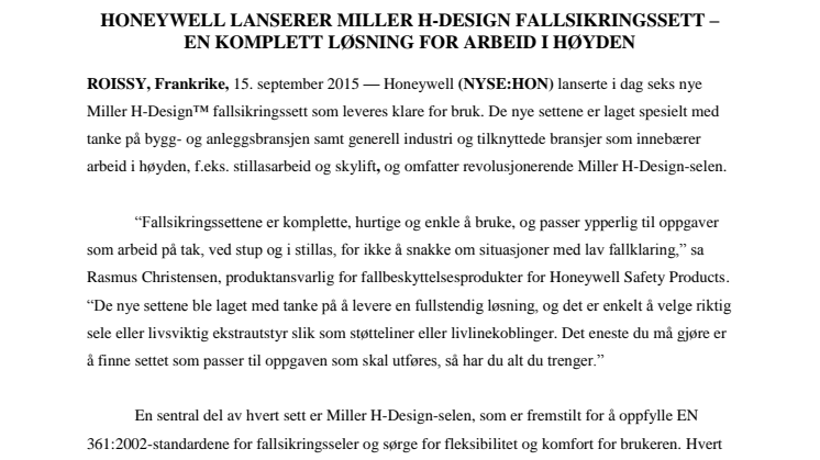 Honeywell lanserer Miller H-design fallsikringssett – en komplett løsning for arbeid i høyden
