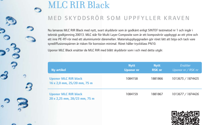 Uponor MLC RIR Black – med skyddsrör som uppfyller kraven!