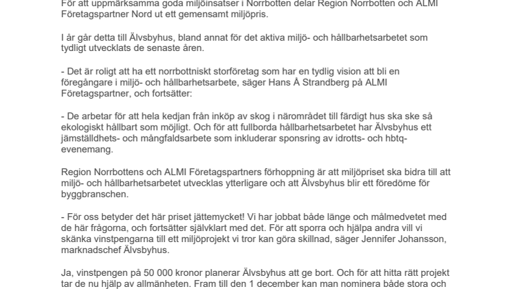 Prisade igen – nu vill Älvsbyhus skänka 50 000 kronor till ett intressant miljöprojekt