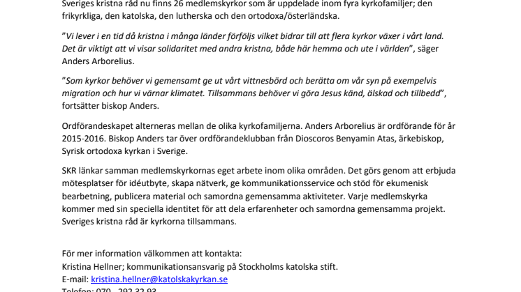 Biskop Anders Arborelius ny ordförande för Sveriges kristna råd 