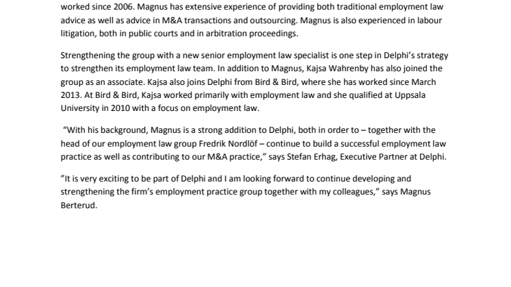 Delphi strengthens its employment law team
